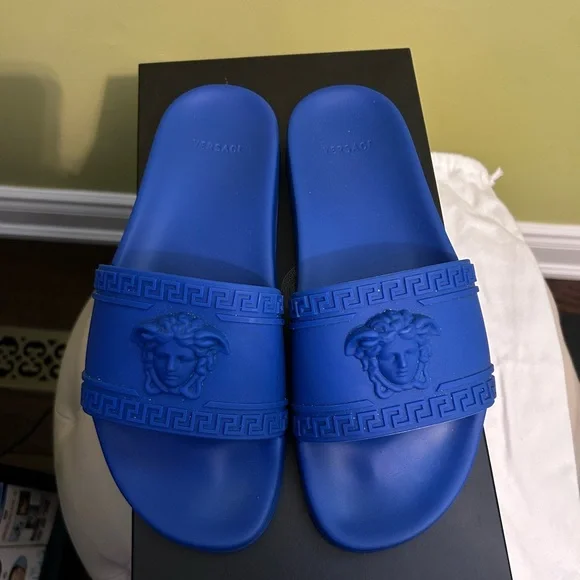 Versace Blue Slides - Picture 2 of 7